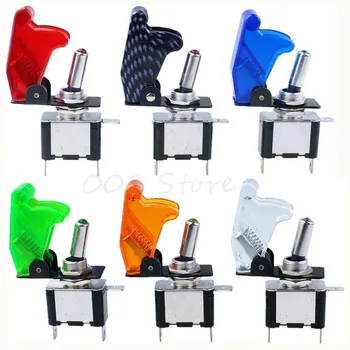 

Auto Boat Truck Illuminated Led Toggle Car Switch With Safety Aircraft Flip Up Cover Guard Red Blue Green Yellow White 12V20A TM
