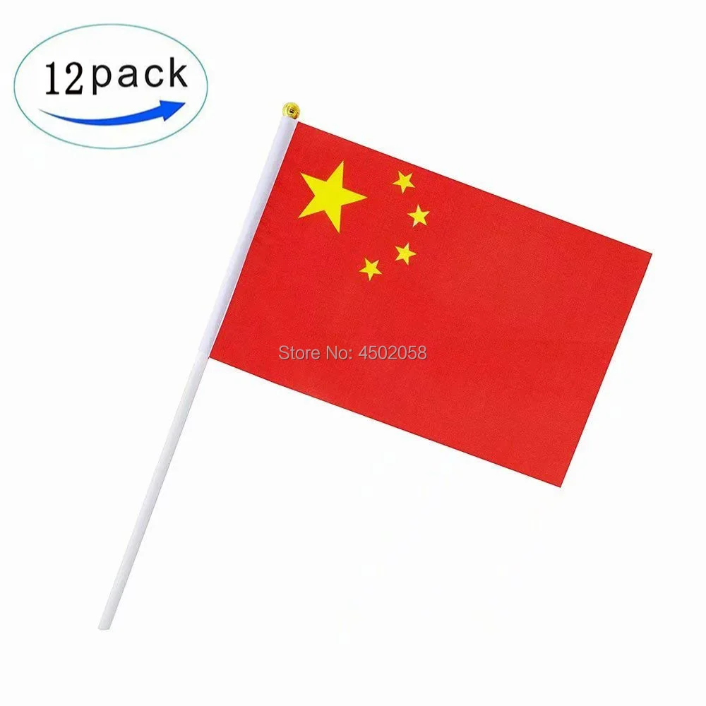 DFLIVE One dozen 12 Pack China Hand Held Flag 5'' x 8'' Stick Polyester Chinese Country Banner Desk Outside Waving Parade | Дом и