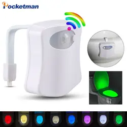 Светодиодный Туалет Свет Smart человеческого движения Сенсор лампа Ванная комната туалет 8 расцветок ночник ПИР автоматическая активация RGB