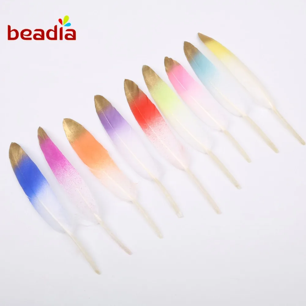 

30-60pcs/lot 10-15cm Natural Goose Feather Dual Color with Gold Tip Feathers Plumes for Earring Necklace Jewelry Findings
