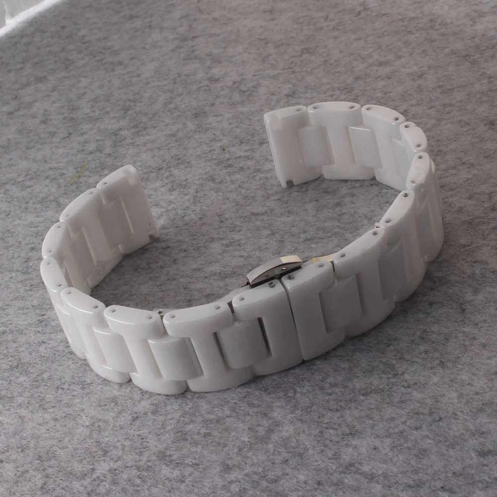 14mm 16mm 18mm 20mm 22mm Ceramic Watchband White Watch Strap Solid Link