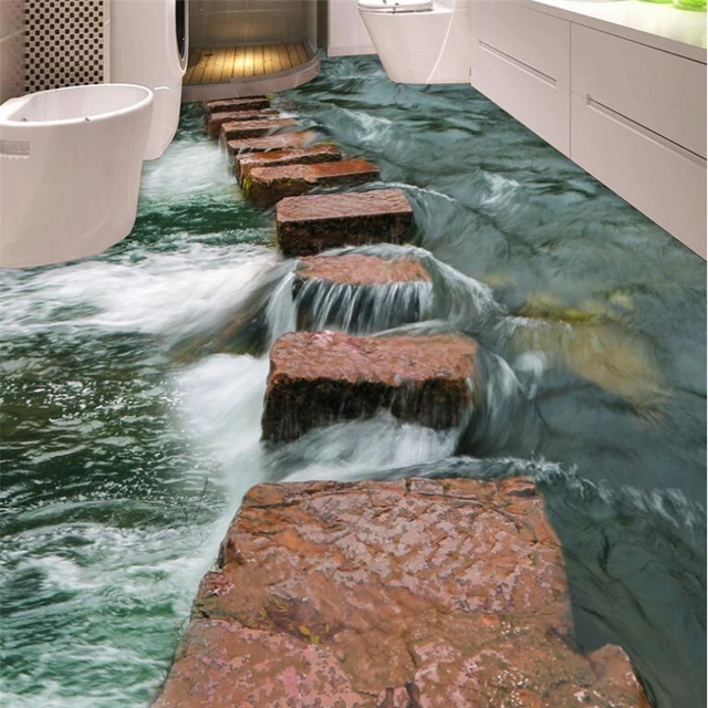 Beibehang Kundenspezifisches Foto Tapete Verschlei Dicker PVC Wandaufkleber Klar Fluss Schiefer Wege Wc Badezimmer Schlafzimmer 3D