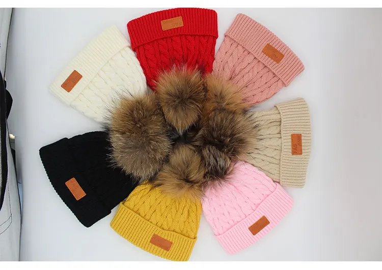 skullies beanies for kids fur ball cap winter hats children kidsboys girls pompom skullies beanies for kids (3)