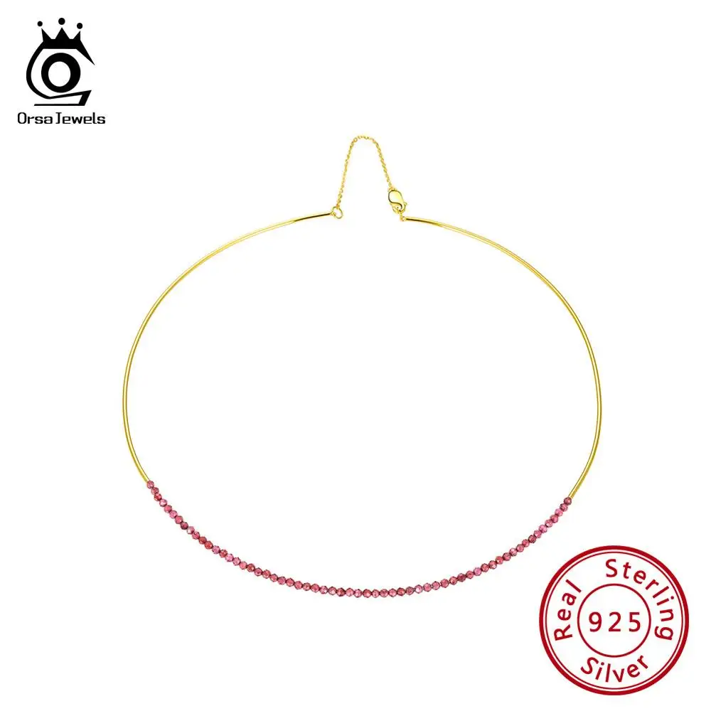 

ORSA JEWELS Delicated Choker 925 Sterling Silver Natural Stone Pendant 18K Gold Necklace Stylish Single Fine Jewelry SN158-R