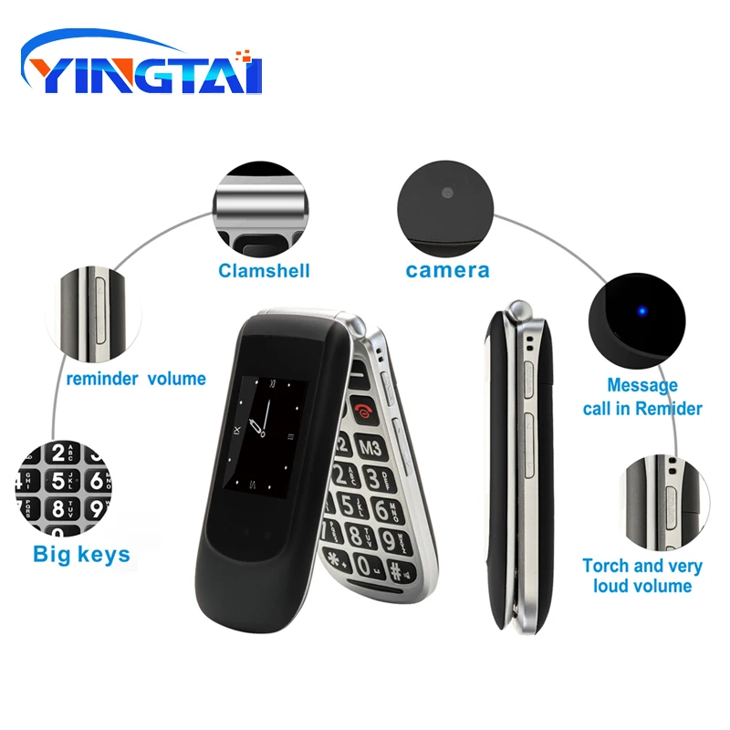 Телефон раскладушка YINGTAI T09 GSM с большой кнопкой 2 экрана 4 дюйма|Смартфоны| |