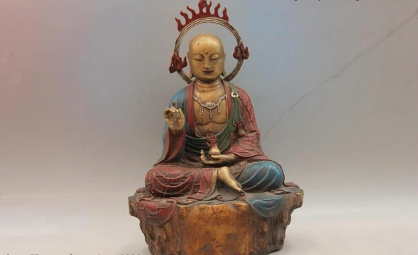 

S0952 Chinese Bronze Color Painted Ksitigarbha jizo Ksitigarbharaja King Buddha Statue D0318