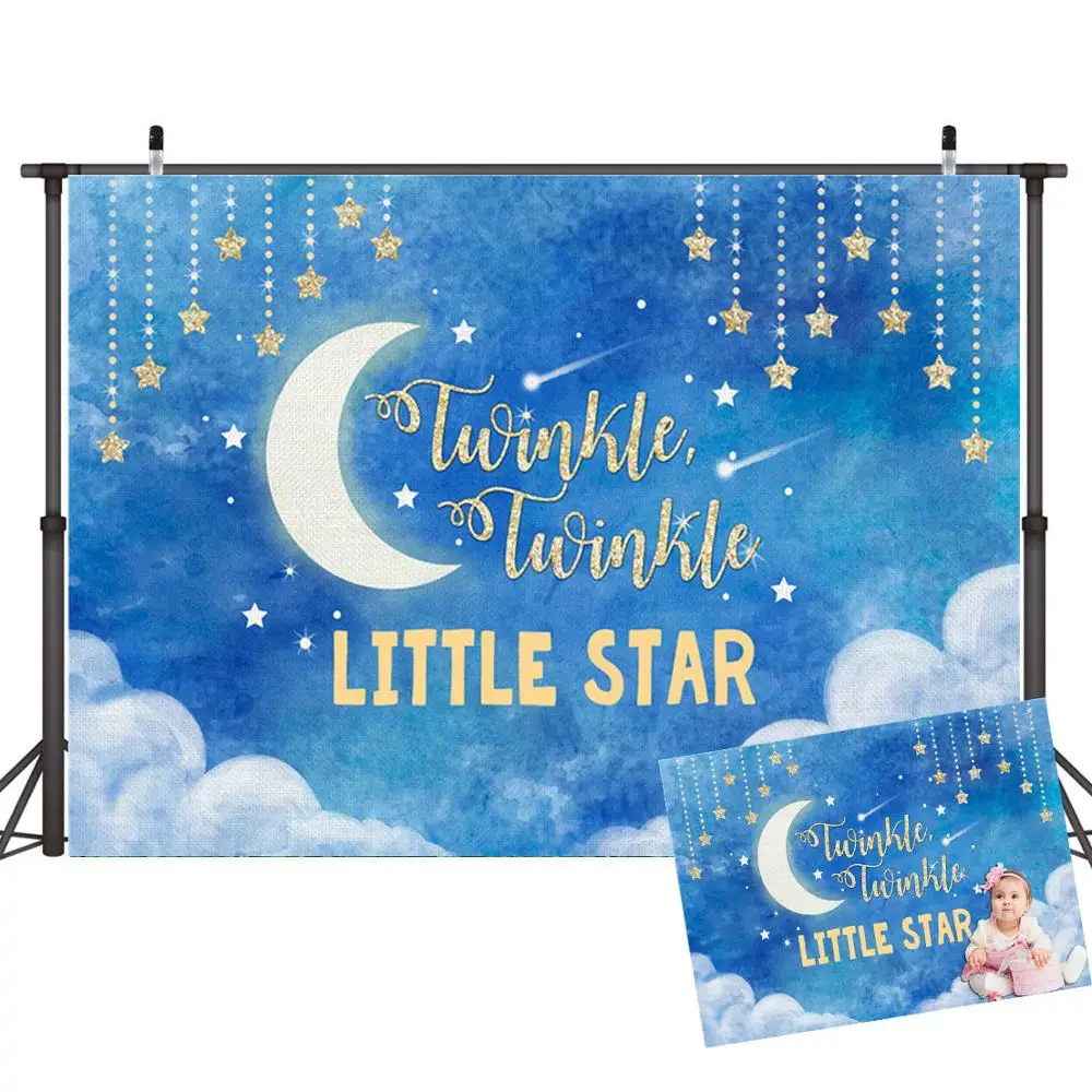 

Twinkle Little Star photography Backdrops Toddlers Children Birthday Party Night Sky Moon Photo Background Vinyl 7X5ft