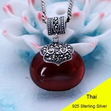 Круглый красный гранат, 925 пробы, серебро, ретро ожерелье марказит, кулон для женщин, тайское серебро, хорошее ювелирное изделие, подарок CH037734