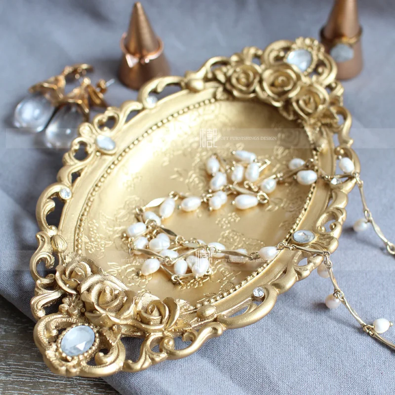 

Golden Resin Jewellery Tray Jewelry Ring Necklace Pallet Storage Decorative Plate PropsNail Art Display Stand Dropshipping