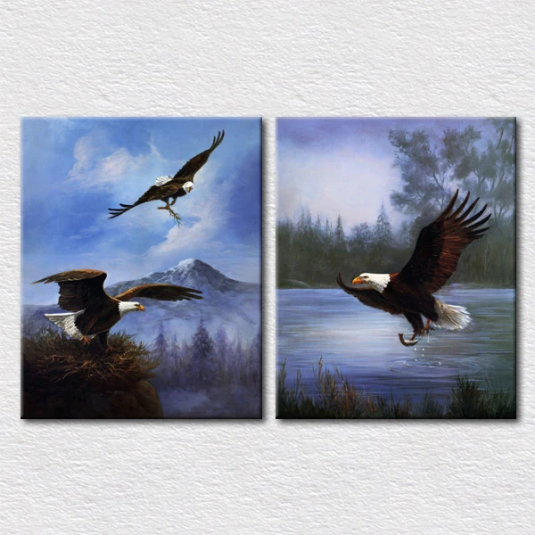 

Modern decor animals picture Eagle and Eagle catch a fish picture printed 2pcs set canvas art for living room sofa wall decor