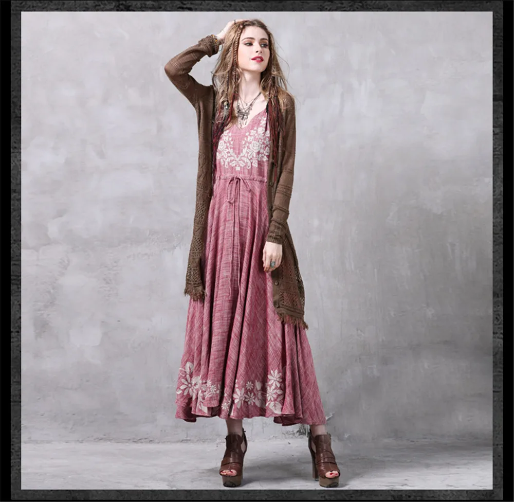 Spaghetti Strap Summer Long Dress 2017 Vintage Embroidery Vestidos Sleeveless Summer Style Tank Dress Femininos Party Dresses (13)