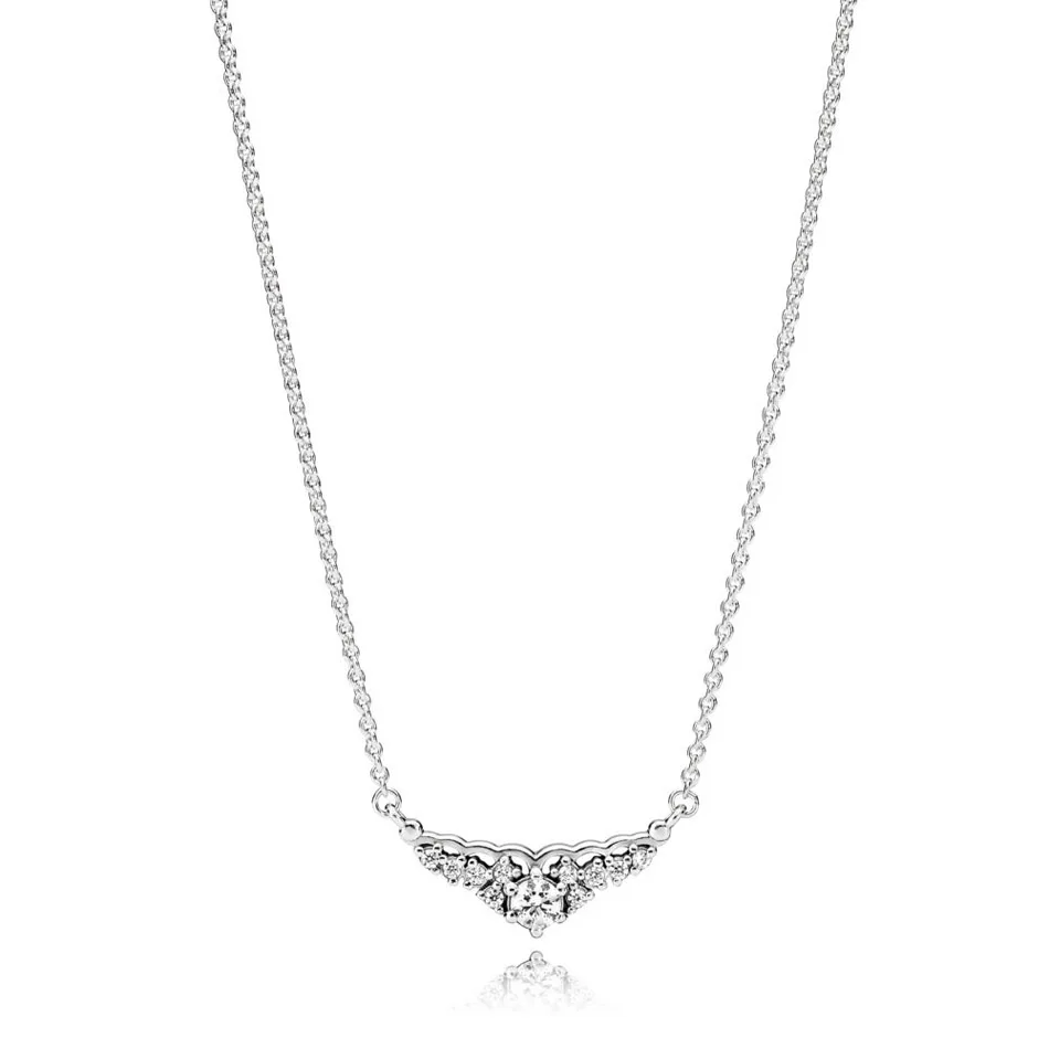 

Authentic 925 Sterling Silver Fairytale Tiara Necklace Gift Chain Choker Clear CZ For Women Wedding fit Lady Fine Jewelry