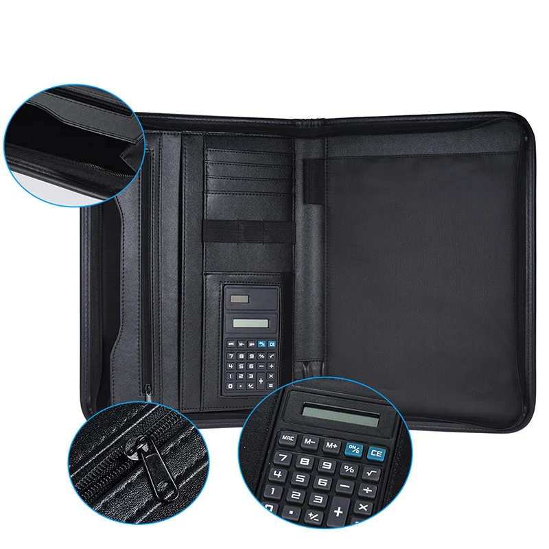 

Leather A4 PU Portfolio Memo Note Pad Multifunctional Professional Business Zippered Padfolio Folder Document Case Organizer