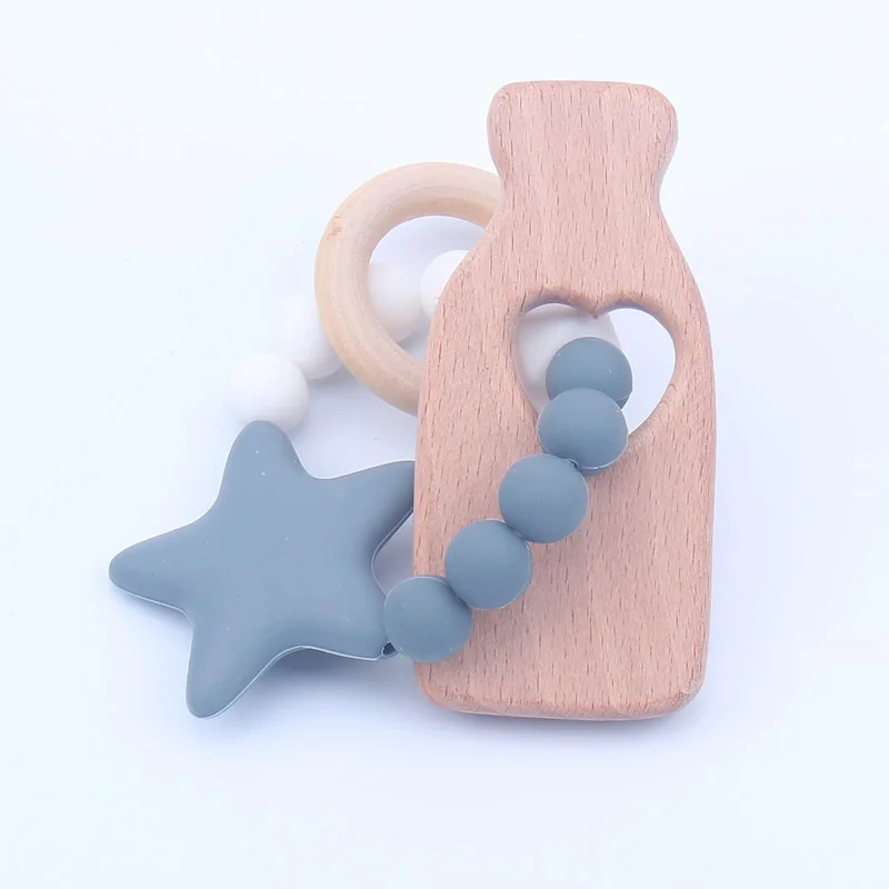 

Newest Infant Silicone Star Chew Nursing Bracelet for Baby Wooden Teethers Baby Rattle Stroller Accessories Toys