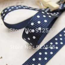 Wholesale 20yards 3/8″ 10mm Dark blue Polka Dots Grosgrain Ribbon -Free Shipping,yd10012
