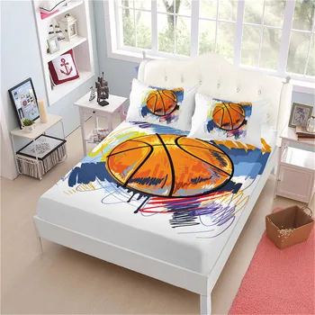 

Watercolor Basketball Football Sheet Set Colorful Hand Bed Linens Deep Pocket Fitted Sheet Teens Bedding Pillowcase Home Decor