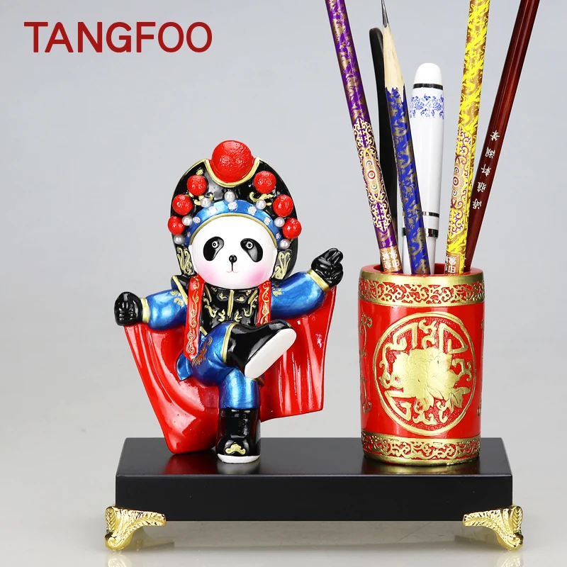 

Traditional Chinese Beijing Opera Pen Container Q version Panda figure office decoration gift set furnishing articles home decor
