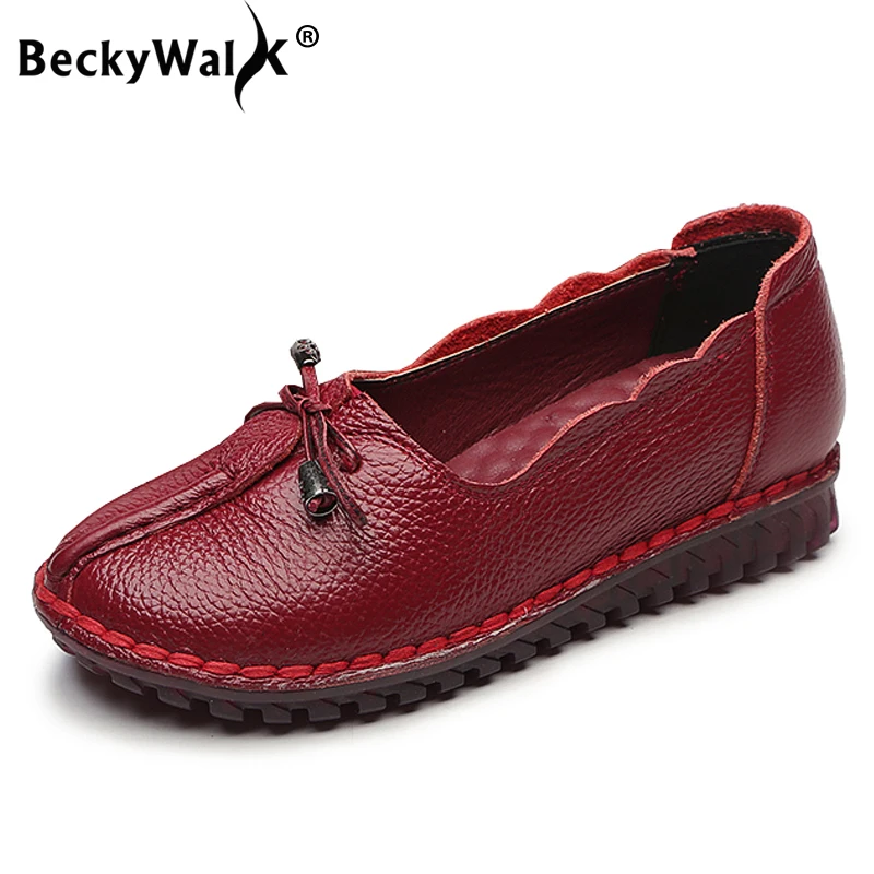 BeckyWalk Осенняя женская обувь из натуральной кожи мягкие женские туфли ручной