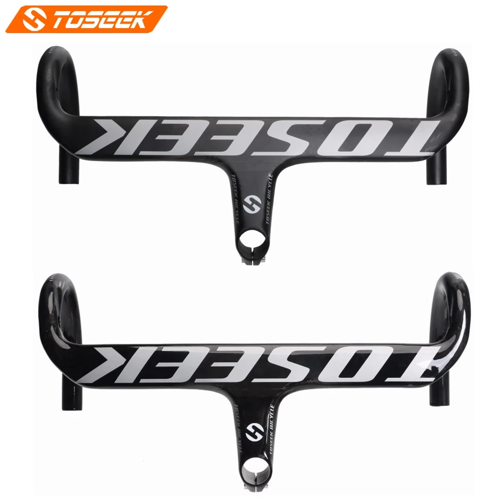 

TOSEEK Road Bicycle Integrated Carbon Handlebar Silver Matt/Gloss Handlebar Width 400/420/440mm Stem Length 90/100/110/120mm
