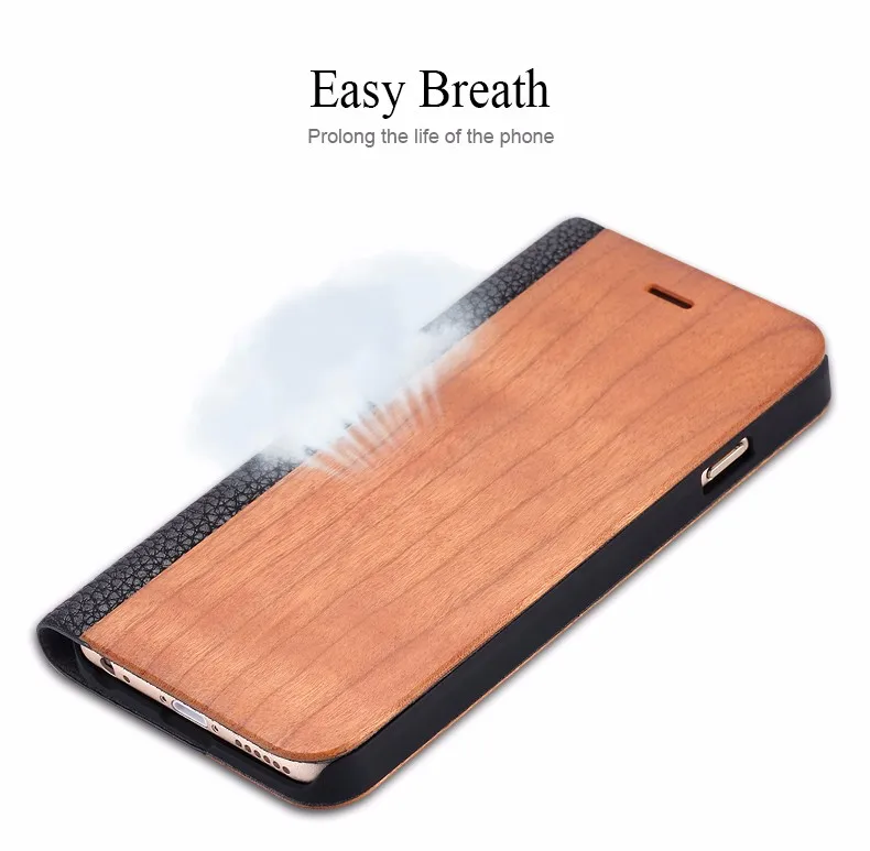Vintage Genuine Bamboo Wood Flip Leathe Case For iPhone 6 6S Plus Real Rosewood Wooden Wallet Cover For iPhone 7 7 Plus Card Slot (4)