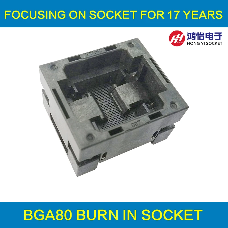 

BGA80 OPEN TOP Burn in socket pitch 1.0mm IC size 8*11mm BGA80(8*11)-1.0-TP02/50N BGA80 VFBGA80 burn in programmer socket