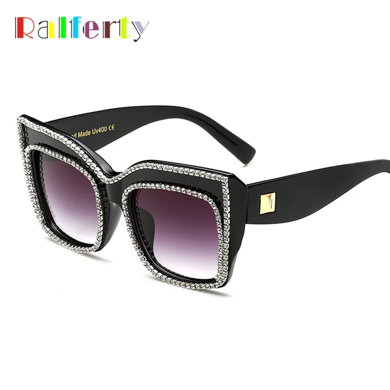 

Ralferty Retro Square Beaded Sunglasses Women Designer UV400 Sun Glasses Black Crystal Eyewear Accessories Oculos De Sol F97194