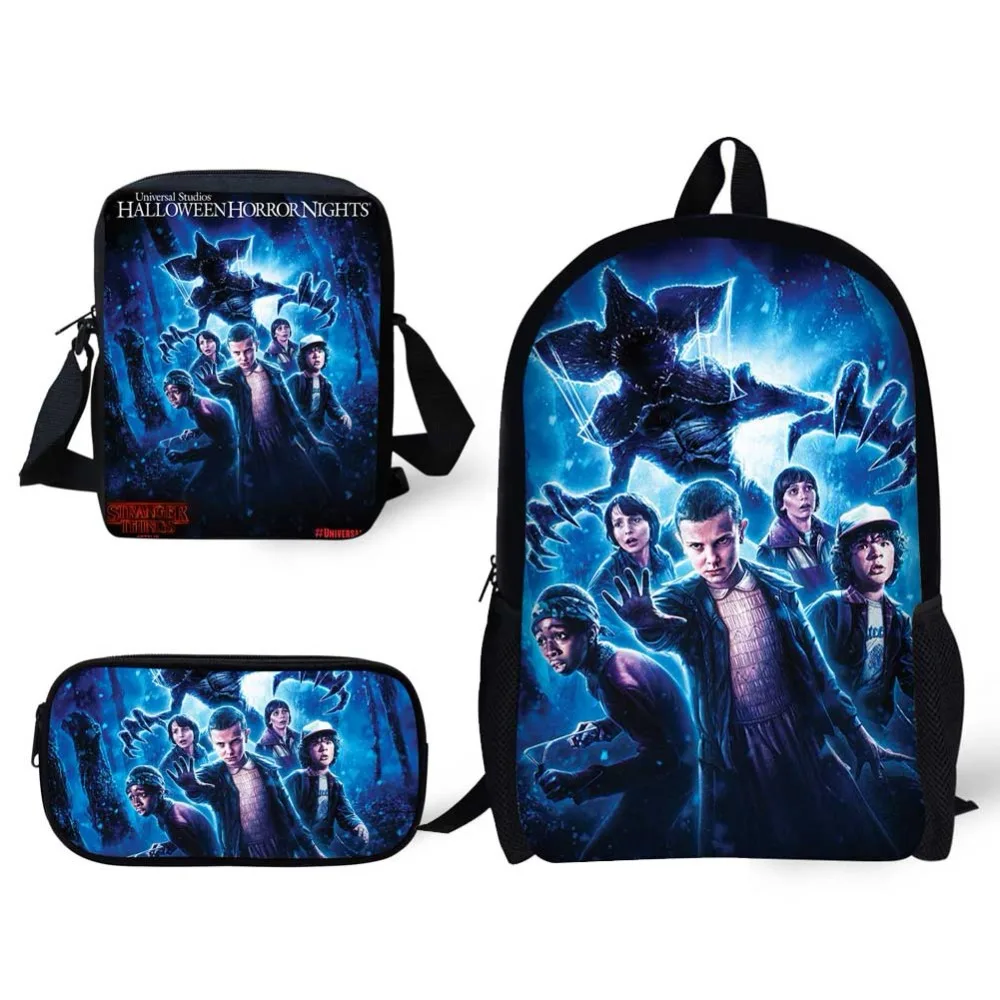 

3Pcs set Children Backpacks Stranger Things design Print Primary School Students Large Satchel Tote Pencil Bag Backpack kids