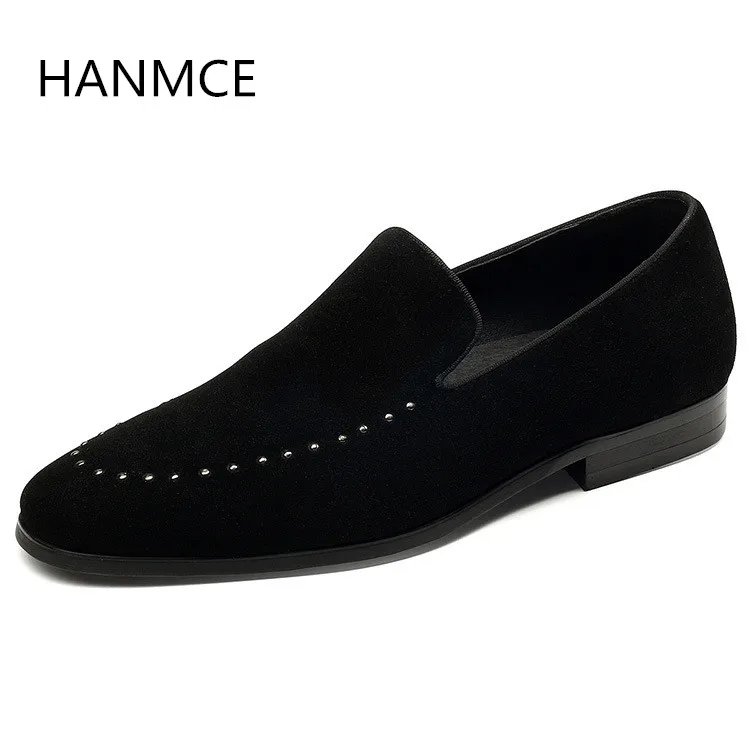 D'affaires Loisirs Black Cuir Conception Nombre Mode Rivets Sur Hommes Casual Pointu Noir Nouveau Chaussures En Travail Quotidien Slip Toe De ZwxaHn