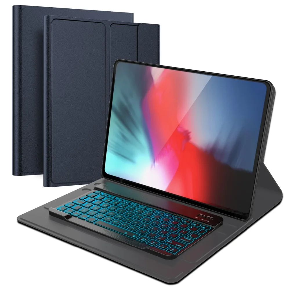 

For iPad Pro 12.9 Inch 2018 Detachable Keyboard Tablet Case PU Leather 7 Colors Backlight USA Wireless Keyboard Tablets Cover