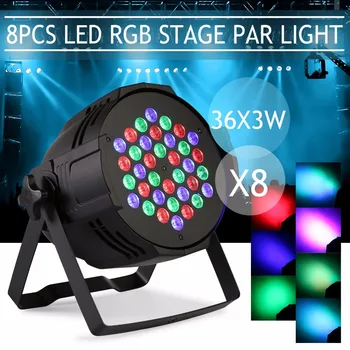 

8pcs 36X3W LED PAR64 108W Slim Par Can DMX Flat Par Light RGB Color Lighting Projector Party DJ Light