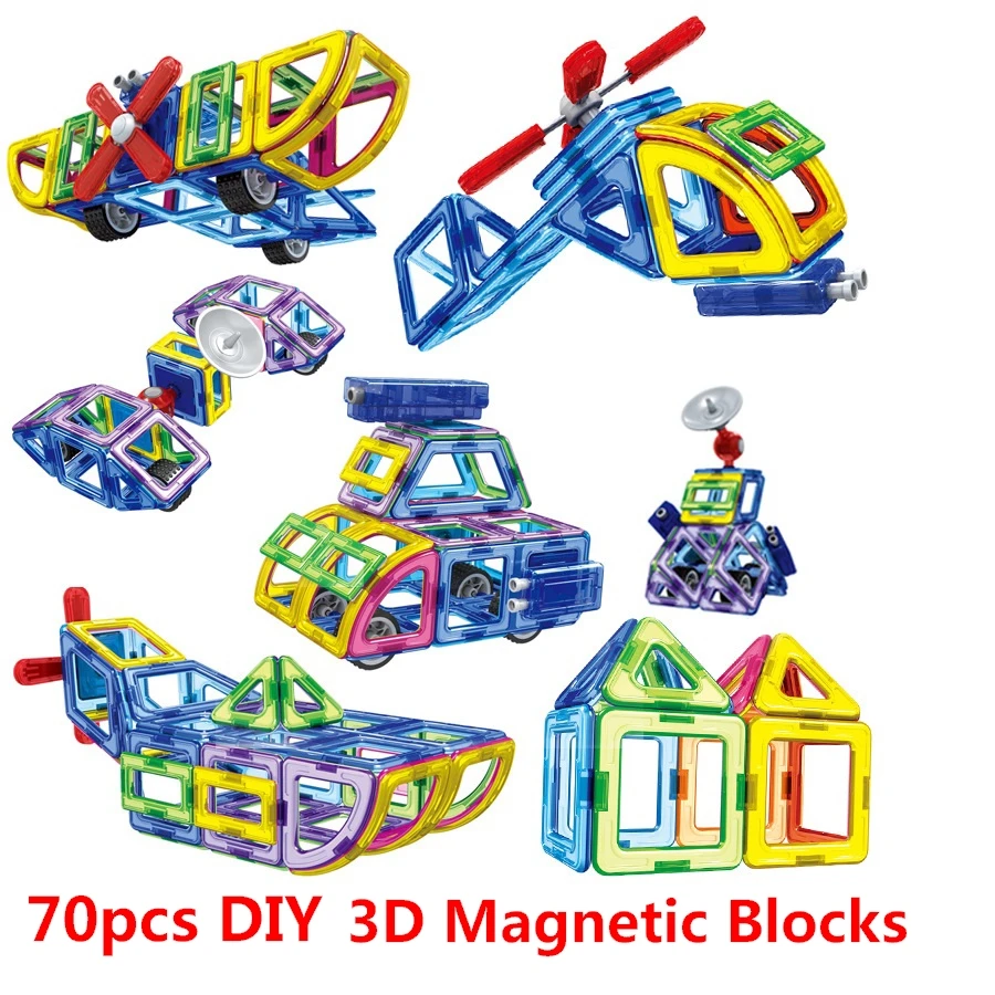 70Pcs / Set 자석 디자이너 창조자 3D 교육 모형 DIY 빌딩 블록 벽돌 장난감은 계몽적인 장난감 선물을 조립한다
