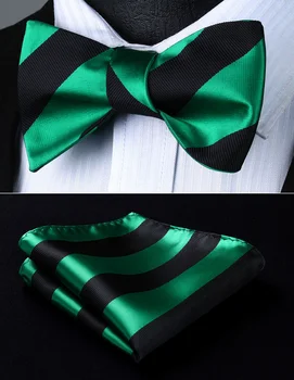 

Party Pocket Square Classic Wedding BS904GS Green Black Stripe Bowtie Men Silk Self Bow Tie handkerchief set