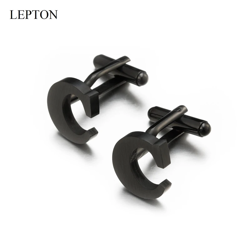 

Lepton Stainless steel Letters Cufflinks for Mens Black & Silver Color Letter C of alphabet Cuff links Men Shirt Cuffs Button