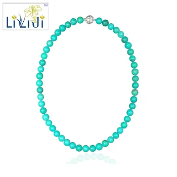 

Lii Ji Unique 8mm Turquoises Beads Crystal Magnet Clasp Necklace 18''/45cm for Women Nice Gift
