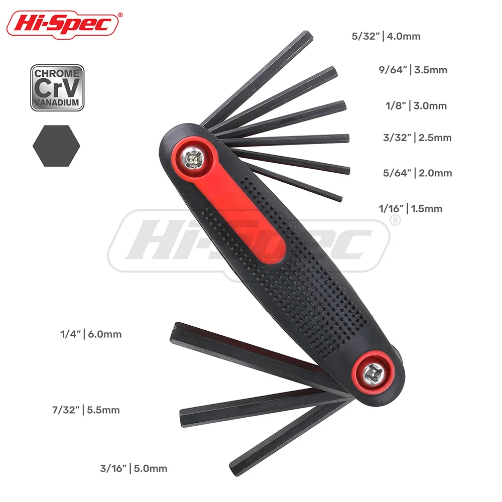 Hi-Spec 9 en 1 plegable llave hexagonal métrica establecida Torx llave hexagonal Set CR-V acero Allen llave inglesa conjunto Llave Allen WR001