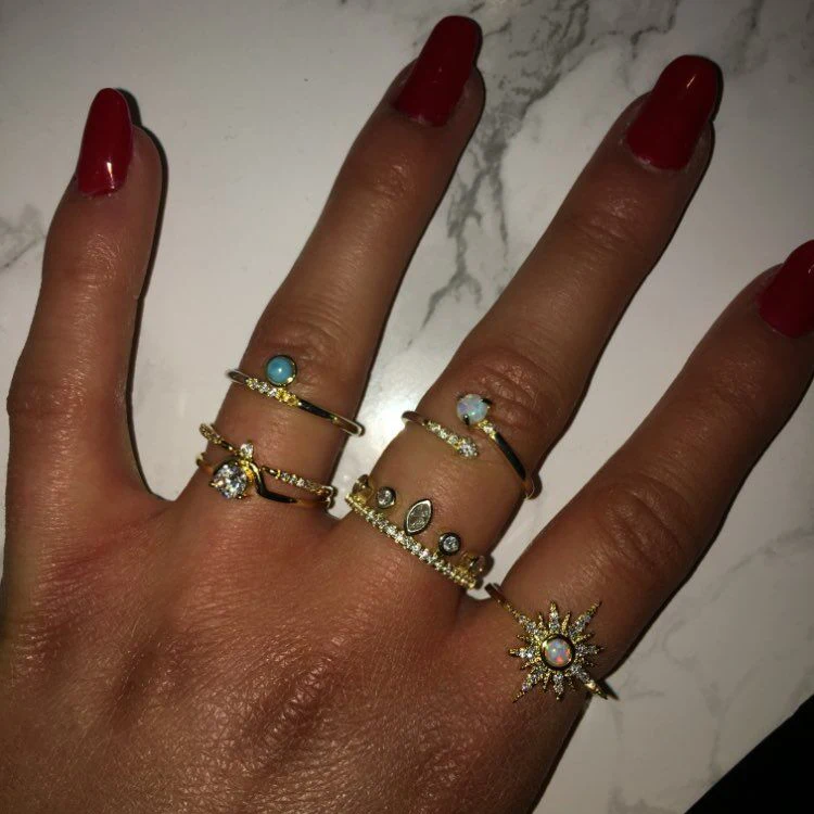 

White/Blue/Green/Orange Fire Opal Rings For Women Sterling golden filled mix cz Ring Fashion Jewelry for women dainty rings 2019
