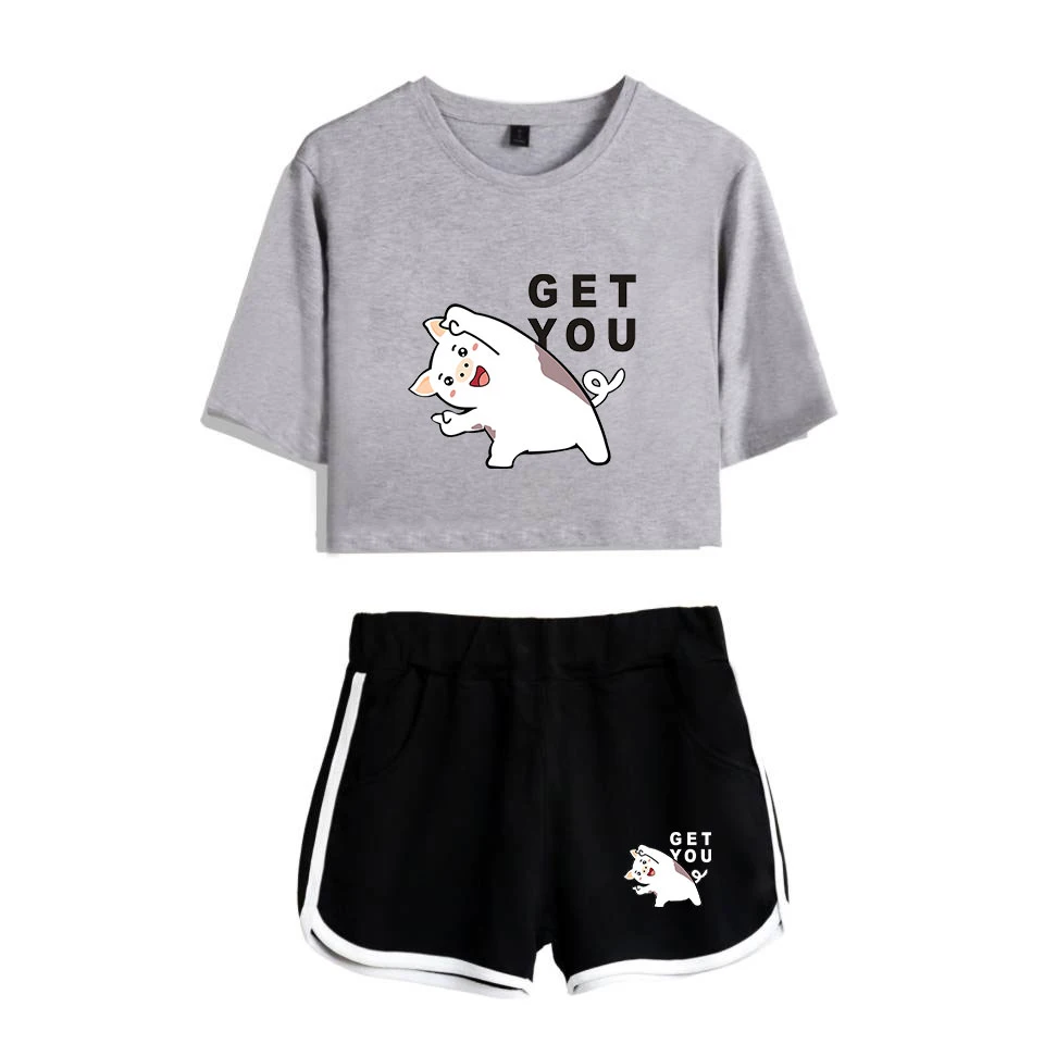 Frdun Tommy год свинья лето гриль укороченный топ двойка короткая футболка Короткие штаны повседневное приятно Kpop набор Харадзюку