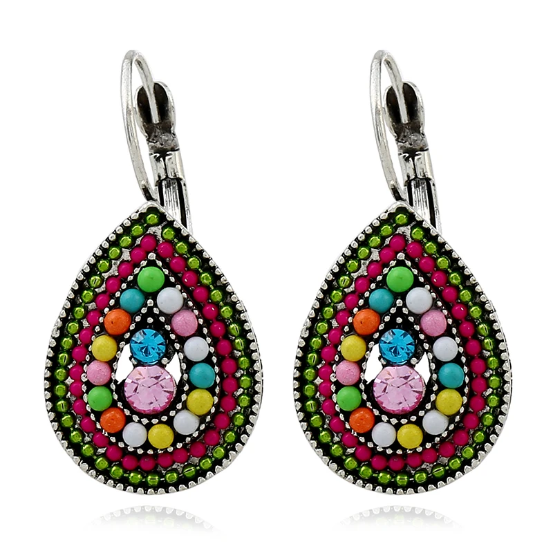 

Indian Jewelry Boho Earrings Ethnic Antique Silver Color with Colorful Beads Water Drops Dangle Earrings For Women 2018 New