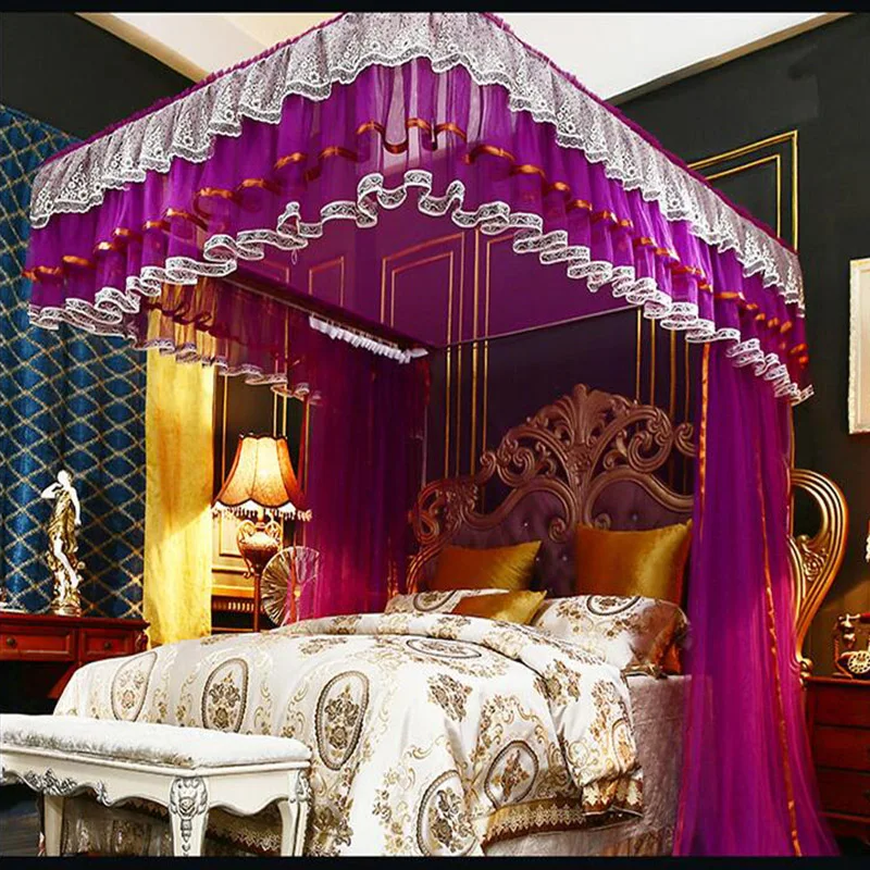 

European U-track 3doors Rail mosquito net double bed Luxury Guideway mosquito net lace edging mosquito net multi-size hot sale