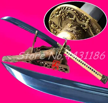 

Long Handle Chinese KungFu Broadsword Dao Sword Blue High Carbon Steel Blade Sharp Asia Saber Dragon/Phoenix Qing Knife