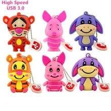USB 3.0 Retail Genuine 8GB 16GB 32GB 64GB USB Thumb Memory Stick Pen Drive Cartoon Tiger/Donkey/Pig USB Flash Drive With Plug