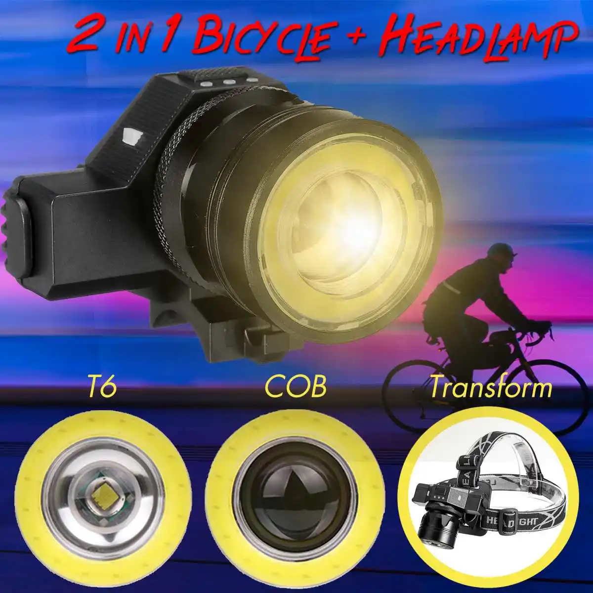 Perfect 20000LM USB Rechargeable headlight T6 COB LED headlamp Bicycle Bike Light Front Back Cycling Light Head lamp Waterproof 3