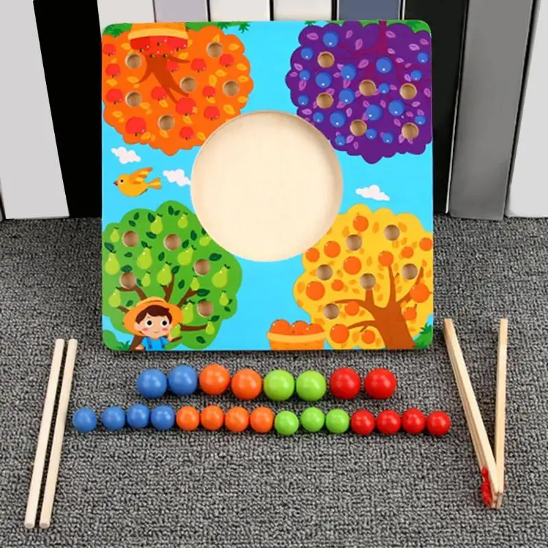 

Montessori Fruit Tree Clip Balls Board Game Toys for Children Kindergarten Funny Early Educational Wooden Shape Color Toys Gifts