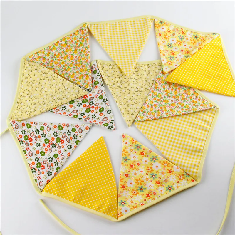 

3.2m Cotton Fabric Banners Personality Wedding Bunting Flags Colorful Birthday Party Decoration Flag Wedding Accessories