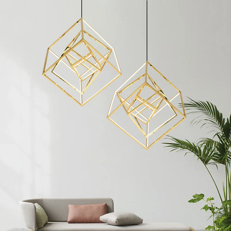 Postmodern Geometric Rubik's Cube Pendant Lamp Nordic Dining Living Room Hanging Light Led Hotel Villa Light Free shipping