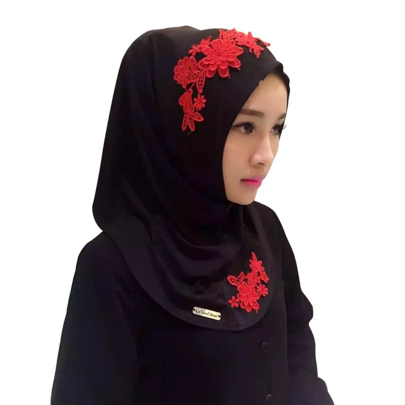 Ladies Lace Embroidery Headband Hijab Islamic Scarves Bonnet Shawls 