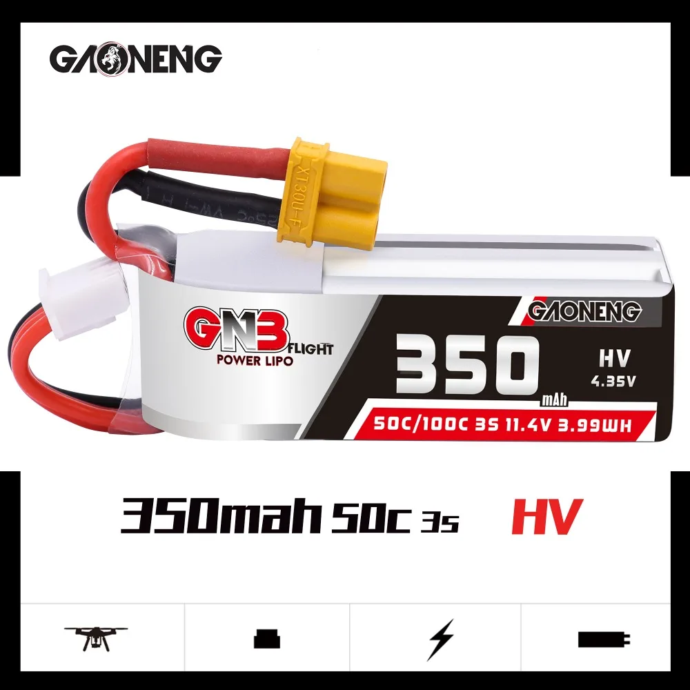 2 шт Gaoneng GNB 350mah 3S 11,4 V 50C/100C HV Lipo батарея с разъемом XT30 для BETAFPV Beta75X 3S Beta65X 2S Whoop дроны запчасти