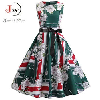 

Women Floral Print Summer Dress Sleeveless 2019 High Waist A Line Elegant Vintage Dresses Casual Office Ladies Party Work Dress