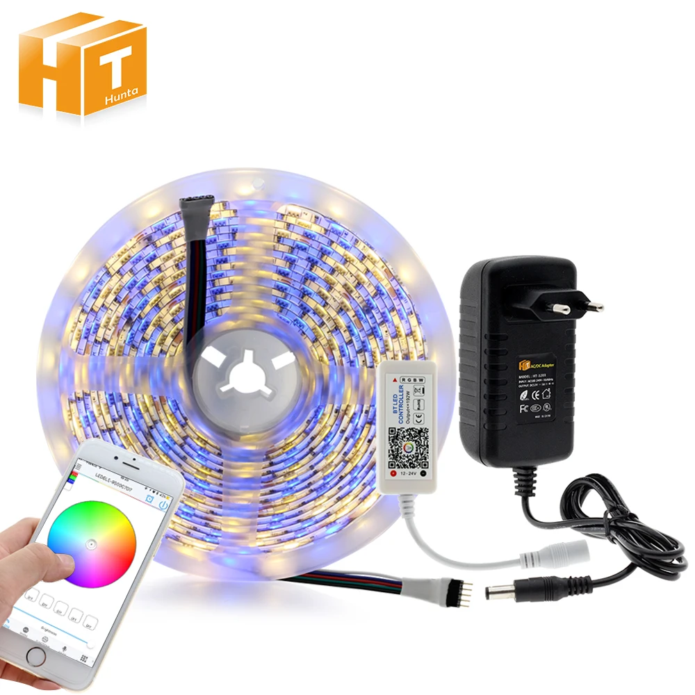 

5050 LED Strip set DC 12V 60LEDs/m with Flexible RGBW/RGBWW LED Strip+Bluetooth Controller+3A power adapter 5m/lot