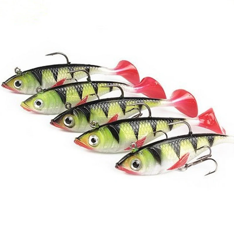 5PCS Lifelike Red Tail Soft Fishing Lure 3D Eye Bait Wobblers